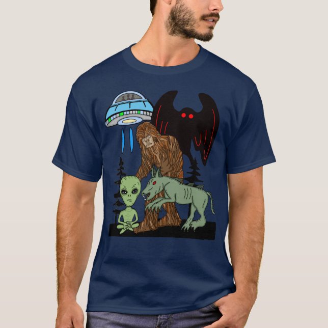 Cryptid Big Foot Alien Mothman UFO Chupacabra  T-Shirt (Front)