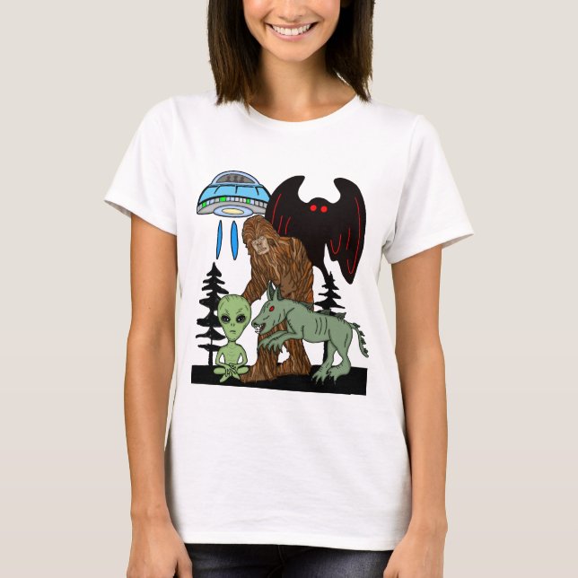 Cryptid Big Foot Alien Mothman UFO Chupacabra T-Shirt (Front)
