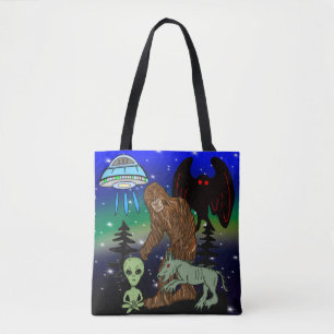 Cryptid Big Foot Alien Mothman UFO Chupacabra Tote Bag