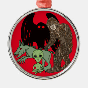 Cryptid Big foot, Chupacabra, Mothman, Alien   Metal Tree Decoration