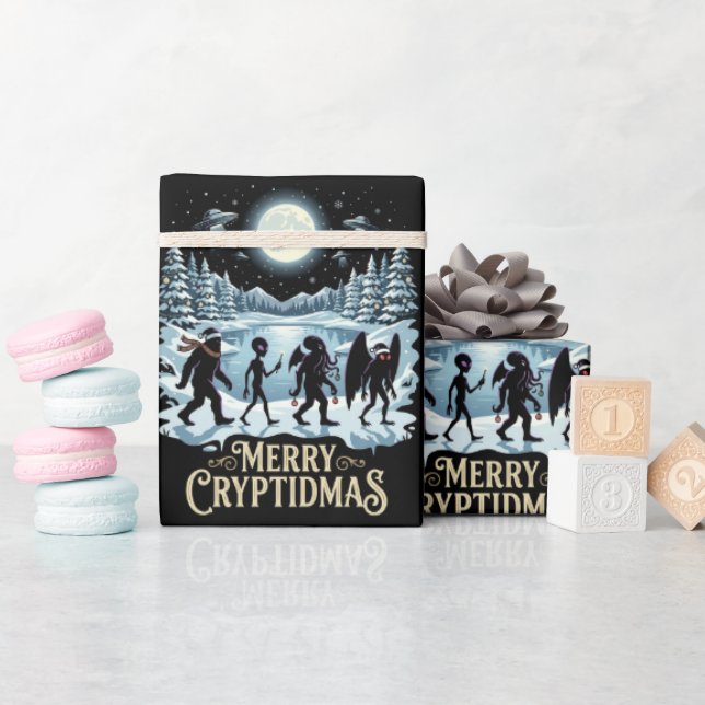 Cryptid Christmas Bigfoot Alien Mothman Wrapping  Paper (Baby Shower)