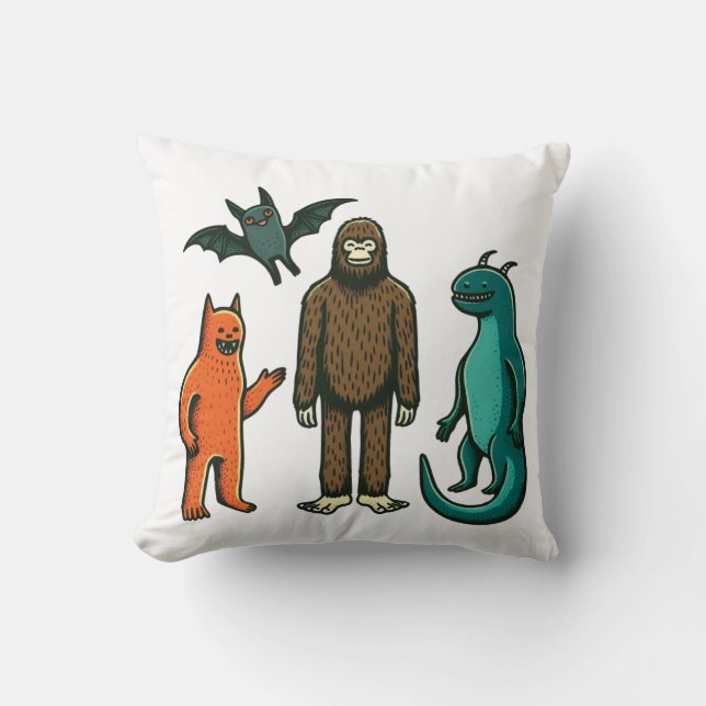 Cryptid Friends: Bigfoot, Chupacabra, etc. Pillow (Front)