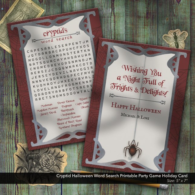 Cryptid Halloween Word Search Printable Party Game Holiday Card (Cryptid Halloween Word Search–Printable Holiday Party Activity)