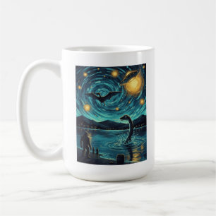 Cryptid Night Scene Nessie Pterosaur Bigfoot Lake Coffee Mug
