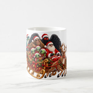  Cryptid Sleigh Ride Bigfoot Mothman Alien Santa  Coffee Mug
