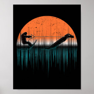 Cryptid Water Skiing Loch Ness Monster Funny Bigfo Poster