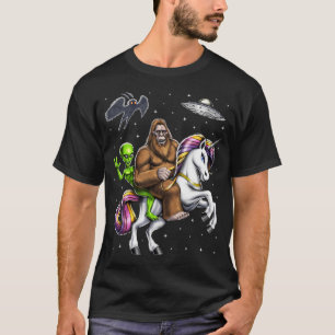 Cryptids Bigfoot Alien Riding Unicorn T-Shirt