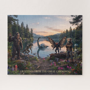 Cryptids Bigfoot, Chupa, Mothman, Dogman Loch Jigsaw Puzzle
