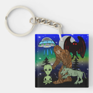 Cryptids, Bigfoot, Sasquatch, Mothman, Alien, UFO Key Ring