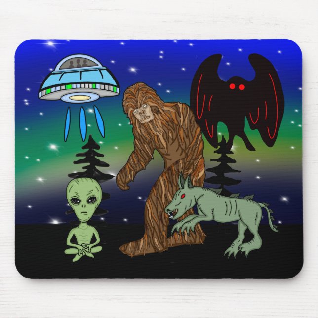 Cryptids, Bigfoot, Sasquatch, Mothman, Alien, UFO  Mouse Mat (Front)