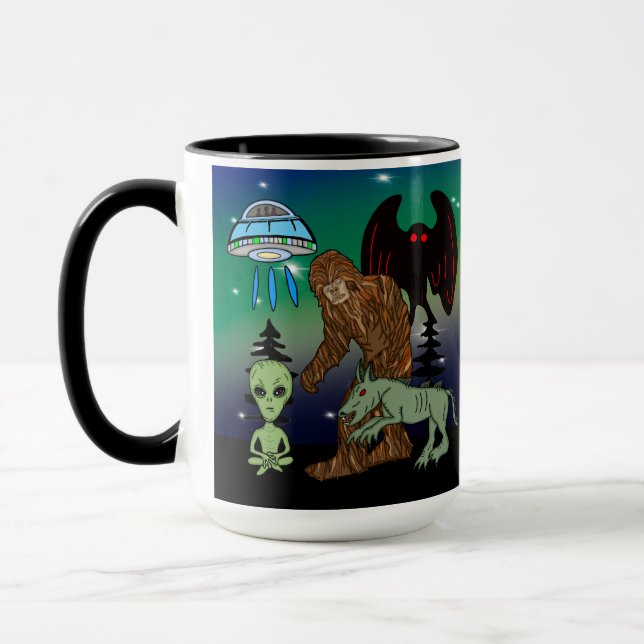 Cryptids, Bigfoot, Sasquatch, Mothman, Alien, UFO  Mug (Left)