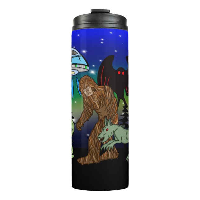 Cryptids, Bigfoot, Sasquatch, Mothman, Alien, UFO  Thermal Tumbler (Front)