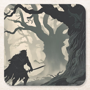 Cryptid's forest square paper coaster