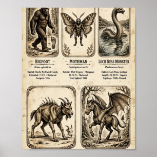 Cryptids of North America Vintage Field Guide Post Poster