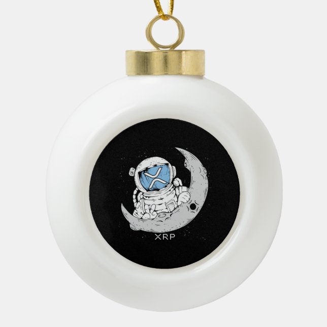 Crypto Meme XRP Cryptocurrency Cute Astronaut Moon Ceramic Ball Christmas Ornament (Front)