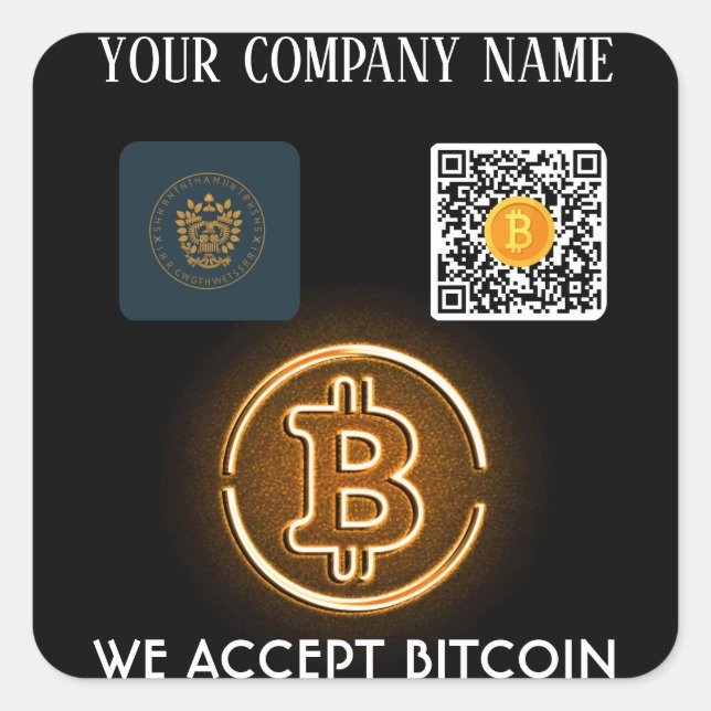 Crypto payments accepted QR code and logo Square Sticker (Front)