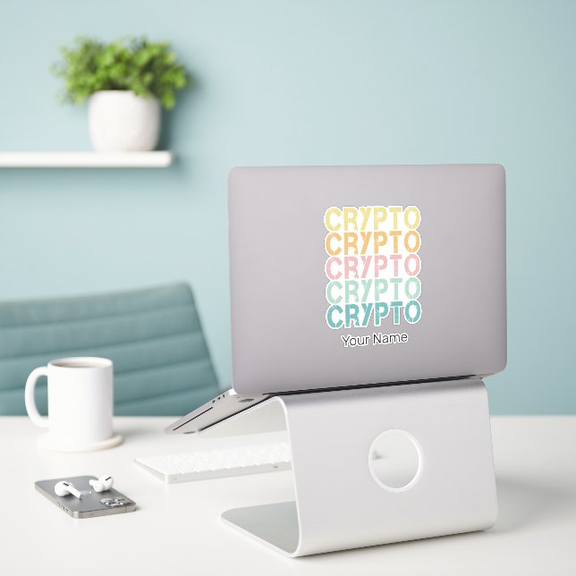 Crypto Retro Lettering Design For Cryptocurrency (Laptop On Desk)
