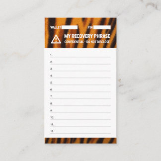 Crypto Wallet Tiger Recovery Seed Phrase 12 Business Card
