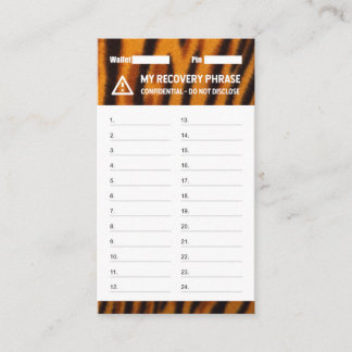 Crypto Wallet Tiger Recovery Seed Phrase 24 Business Card