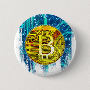 Cryptocurrency Bitcoin and Circuit Board 6 Cm Round Badge