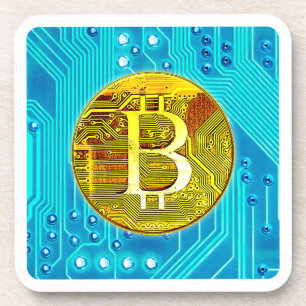 Cryptocurrency Bitcoin and Circuit Board Coaster