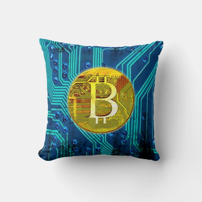 Cryptocurrency Bitcoin and Circuit Board  Cushion (Front)