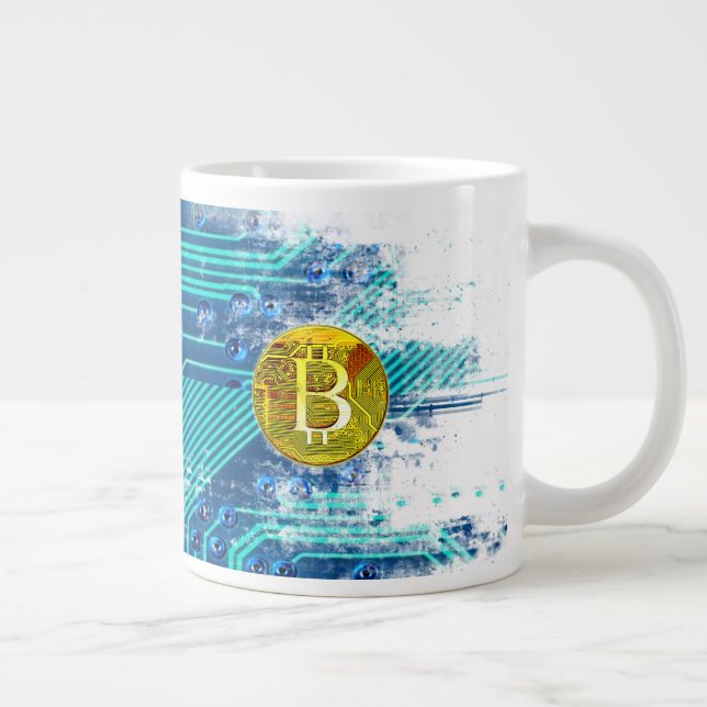 Cryptocurrency Bitcoin and Circuit Board  Large Coffee Mug (Right)