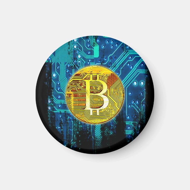 Cryptocurrency Bitcoin and Circuit Board Magnet (Front)