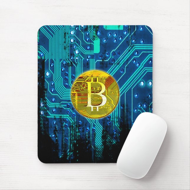 Cryptocurrency Bitcoin and Circuit Board  Mouse Mat (With Mouse)