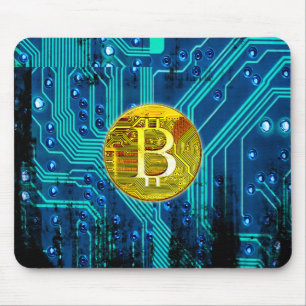 Cryptocurrency Bitcoin and Circuit Board Mouse Mat
