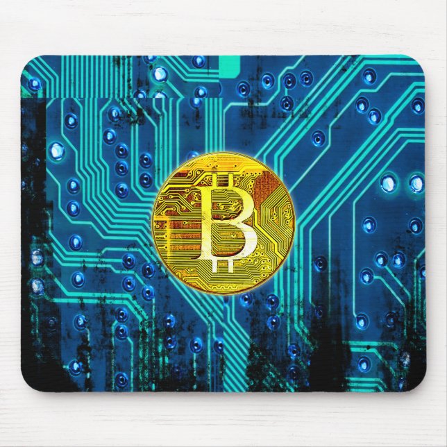 Cryptocurrency Bitcoin and Circuit Board Mouse Mat (Front)