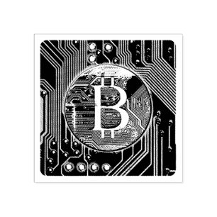 Cryptocurrency Bitcoin and Circuit Board Rubber Stamp