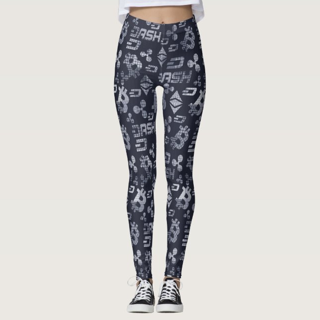 Cryptocurrency Blue Money Pattern Leggings (Front)