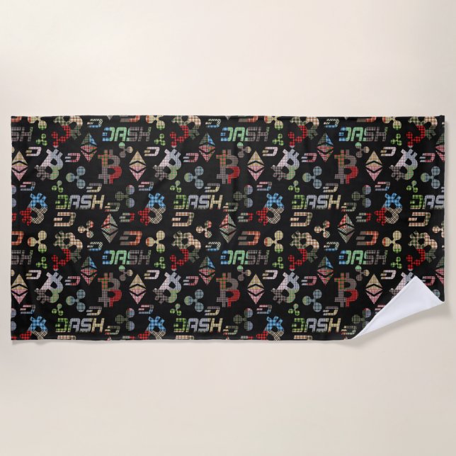 Cryptocurrency Colourful Digital Money Pattern Beach Towel (Front)