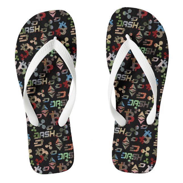 Cryptocurrency Colourful Money Pattern Flip Flops (Footbed)