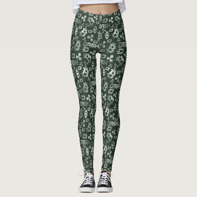 Cryptocurrency Green Money Pattern Leggings (Front)