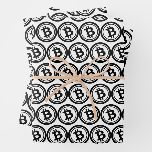 Cryptocurrency pattern with bitcoin wrapping paper sheet (In situ)