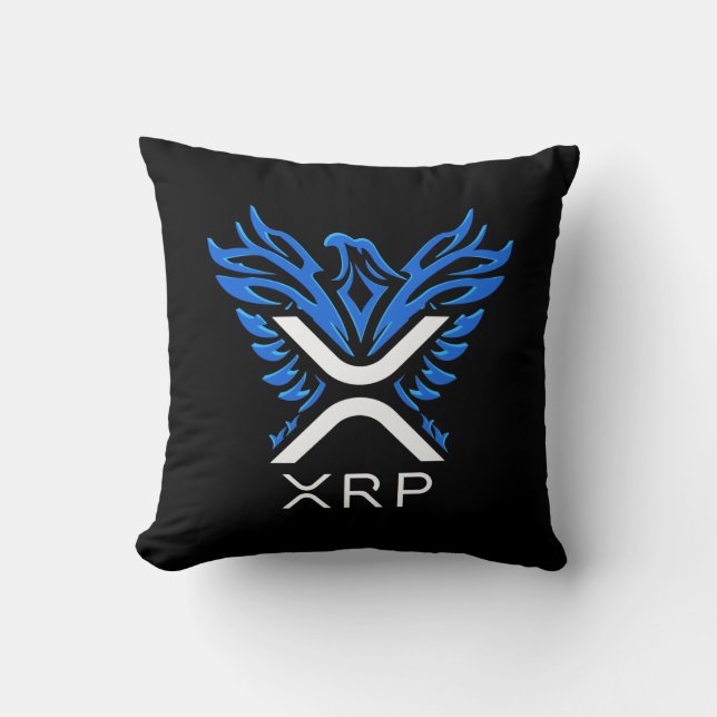 Cryptocurrency XRP Crypto Logo Blue Rising Phoenix Cushion (Front)