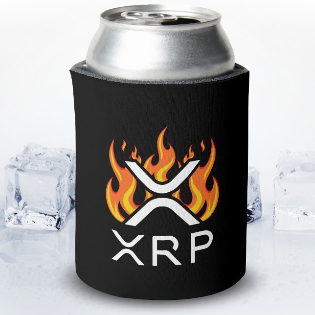 Cryptocurrency XRP Crypto Orange Flames Fire Melt Can Cooler (Creator Uploaded)