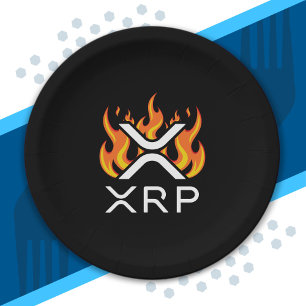 Cryptocurrency XRP Crypto Orange Flames Fire Melt Paper Plate