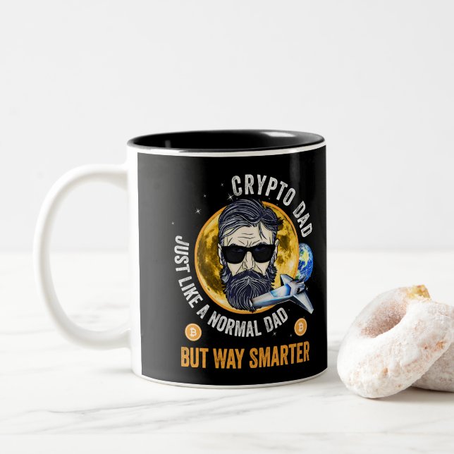Cryptodad Crypto Dad Like A Regular Bitcoin Dad  Two-Tone Coffee Mug (With Donut)
