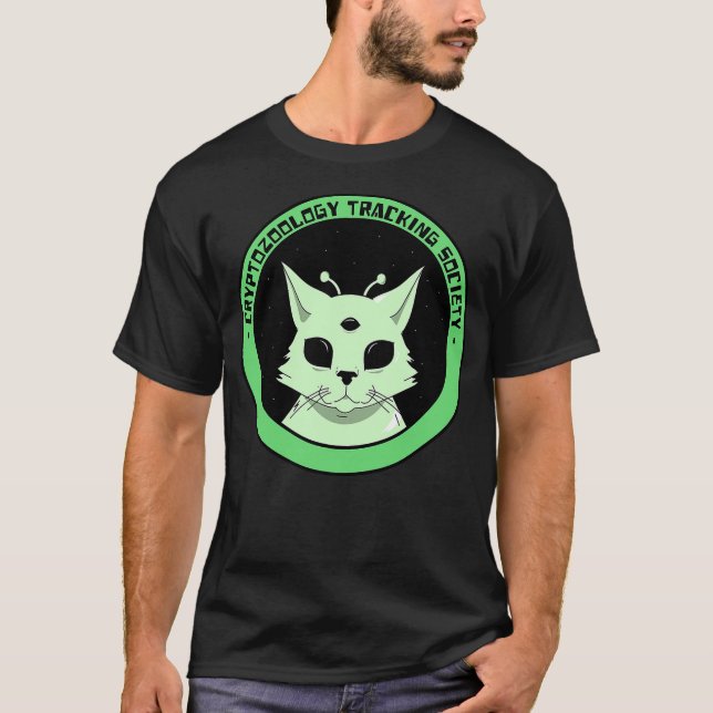 Cryptozoology Tracking Society Alien Cat Design T-Shirt (Front)