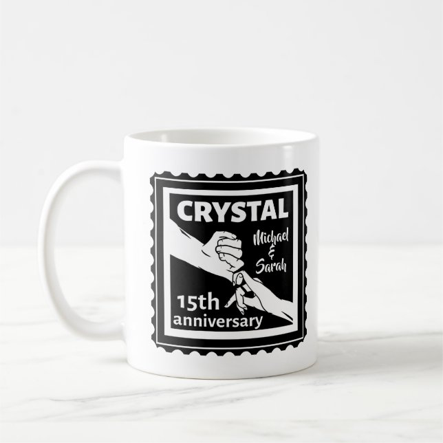 Crystal 15th wedding anniversary holding hands coffee mug (Left)