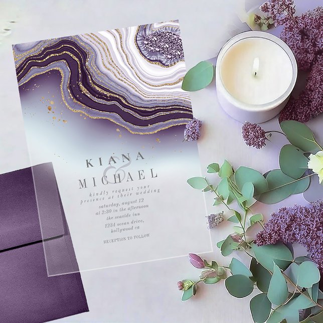Crystal Agate Wedding Amethyst Transparent ID825 Acrylic Invitations (Creator Uploaded)