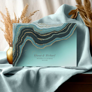 Crystal Agate Wedding Teal ID825 Guest Book