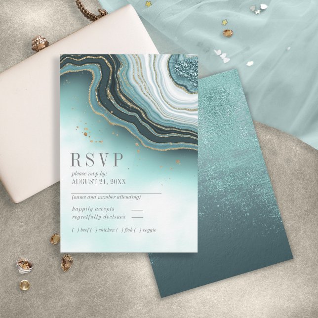Crystal Agate Wedding Teal ID825 RSVP Card (Creator Uploaded)