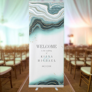 Crystal Agate Wedding Welcome Teal ID825 Retractable Banner