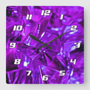 Crystal Amethyst Purple Gemstone with Numbers Square Wall Clock