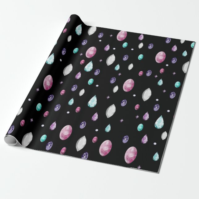 Crystal and Gemstone Pattern Wrapping Paper (Unrolled)