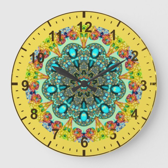 ~ Crystal and Turquoise Fractal ~ Large Clock (Front)